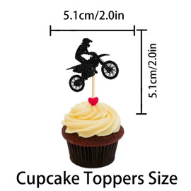 Cupcake Topper for Race Car Racing Sport Let’s Crazy Motorcycle Theme Party Favors Decorations Men Women Kids Happy Birthday Party Decor Supplies set 18pcs Black Silhouette Glitter