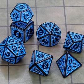QMAY DND Dice Polyhedral Dice Set – 7 Pieces for Dungeon and Dragons MTG RPG D&D D20, D12, D10, D%, D8, D6, D4 (Blue Engraving Pattern)