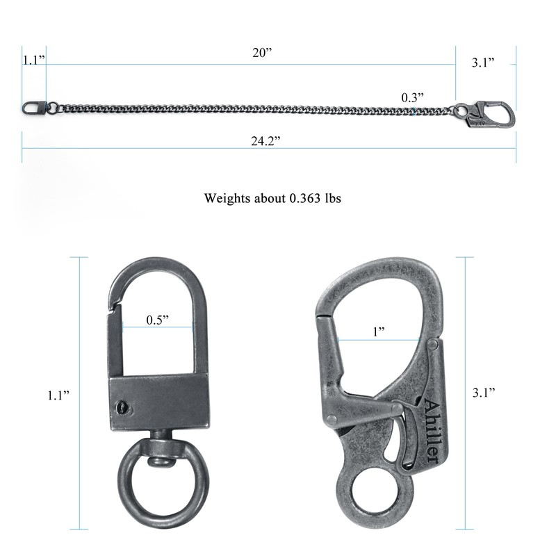 [Ahiller] Sturdy Wallet Chain, [Double Locking Carabiner, Stainless Steel Chain],