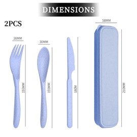 BZKSER 2 teiliges Besteck-Set mit Etui- tragbares Kunststoff-Besteck Camping-Utensilien-Set, Wiederverwendbares Reisegeschirr Messer Löffel Gabel Set für Camping, Picknick, den Täglichen Gebrauch
