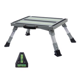 GarfatolRv Safety RV Steps Adjustable Height Aluminum Folding Platform Step with Glow in The Dark Tapes RV Step Stool Supports Up to 1000 lbs.