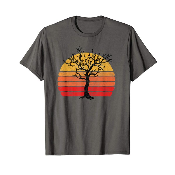 Retro Sun Minimalist Leafless Tree Design Graphic T-Shirt
