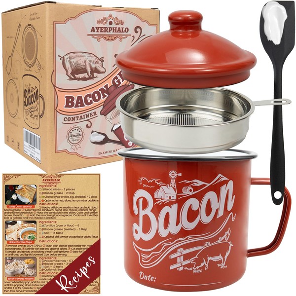 Ayerphalo Bacon Grease Container with Strainer - With Food-Grade Silicone