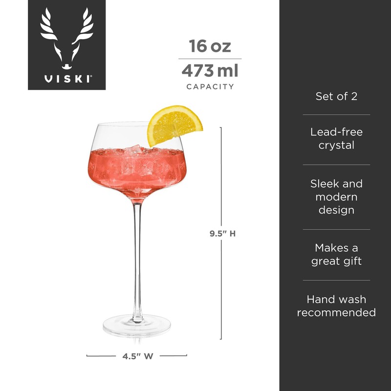 Viski Angled Stemmed Cocktail Glasses for Aperol Spritz, Campari Spritz,