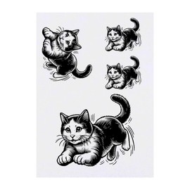 4 x 'Playful Cat' Temporary Tattoos - Water Resistant, Skin-Safe, Non-Toxic Transfers, Mixed Sizes (TO00073082)