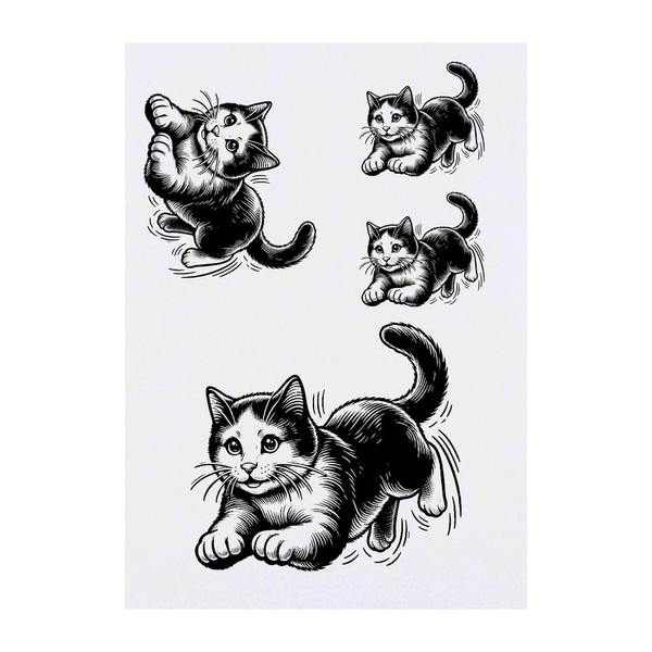 4 x 'Playful Cat' Temporary Tattoos - Water Resistant, Skin-Safe,