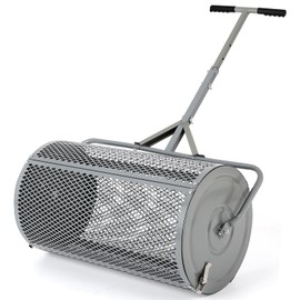 FAHKNS 27inchs Compost Spreader, Metal Roller Spreader for Lawn and Garden Topsoil with Adjustable Handle, Durable and Lightweight Fertilizer Spreader Gray