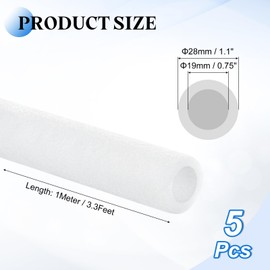 sourcing map 5 Pcs 0.75 Inch 3.3 Feet Pipe Insulation Foam Tube, Hollow Tube Covers for Outdoor Winter Freeze Protection Hot Cold Water Pipe, White OD 1.1"