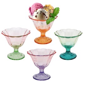 FESTLOVE Iced Cream Dessert Bowls, 10 Oz Set of 4 Glass Bowl Footed Dessert Cups, Assorted Colors Drinking Cup for Sundae, Dessert, Candy, Fruit, Ice Cream, Snack Pudding