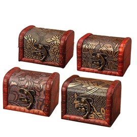4 pieces, mini wooden treasure chest, small wooden treasure chest, vintage small treasure chest, wooden chest, made of wood, small vintage wooden jewellery box for personal and gifts