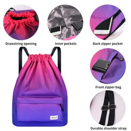 Risefit Waterproof Drawstring Bags, Print Gym Bags Sports Backpacks for School PE Bags for Boys Girls Men Women