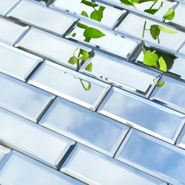 XIHACTY Peel and Stick Beveled Glass Tile. 6x2 Inch Mirror Backsplash Tiles. Cute Mirror Strip Tile for Kitchen, Bathroom Wall. 30 Pcs