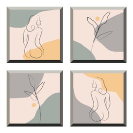 The Nisha 4 PC Pack Art Magic Modern Pictures Peel and Stick 3D Vinyl Removable Wall Sticker Decals DIY Sticky Backsplash Nordic, Woman and Leaves 4013