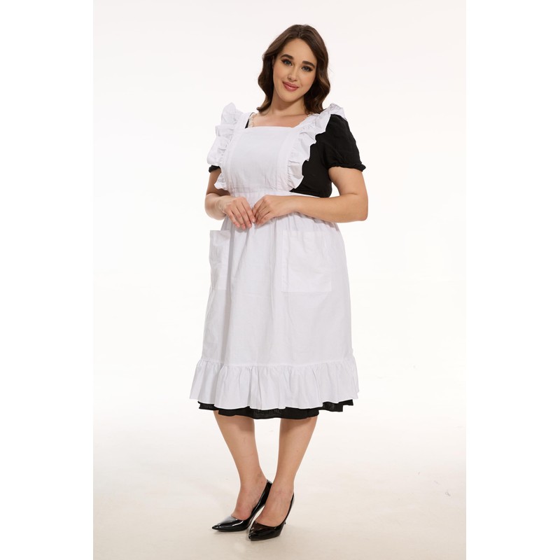 LilMents Long Maxi Cotton Ruffle Apron with Pockets, Small to