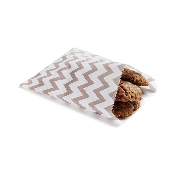 7 x 5 Inch Cookie Bags, 100 Biodegradable Paper Treat Bags - Use As Party Favors Or Candy Bags, Food Safe, Gray With Zig Zags Paper Food Bags For Baked Goods, For Buffets Or Parties