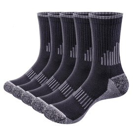 YUEDGE Womens Moisture Wicking Cushioned Black Cotton Casual Everyday Work Gym Golf Tennis Training Athletic Crew Socks for Women Size 9-11, 5 Pairs