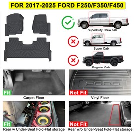 AltraVos Floor Mats for Ford F250/F350/F450 2017-2024 2025 Super Duty Crew Cab, 2nd Row TPE All Weather Floor Liners for 2025 F250 F350 (Not for Vinyl Floor)