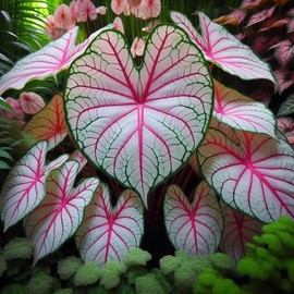 2 Fiesta Caladium Bulbs for Planting - Perennial Hosta, Elephant Ears, Fancy (2 Bulbs)