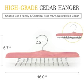 TOPIA HANGER American Red Cedar Wooden Tie Racks for Closet, 24 Tie Hangers Organizer, High-Grade Space Saving Necktie Holder for Storage and Display Bra, Tank Top, Camisole (1-Pack) CT14T