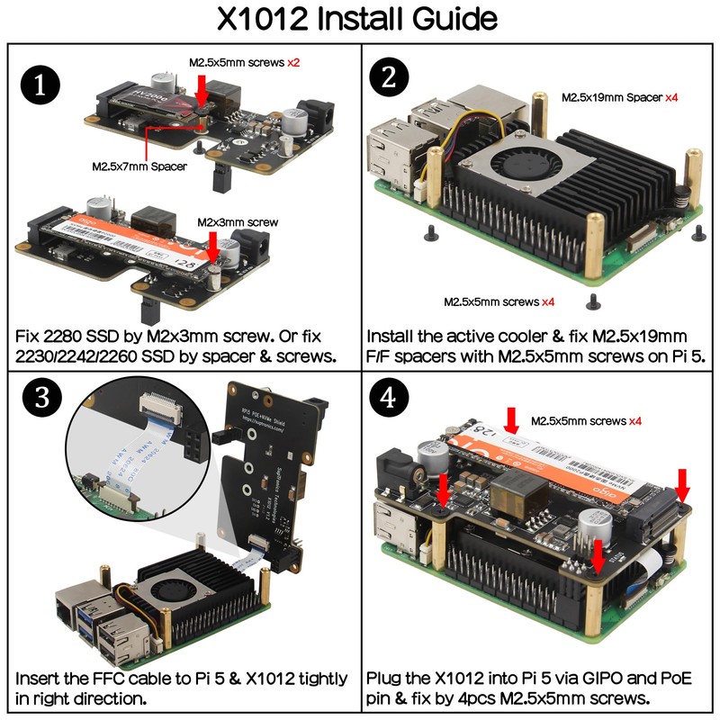 Geekworm X1012 PCIe to M.2 HAT Key-M NVMe SSD and