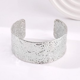 NLCAC Cuff Bangle Bracelets for Women Gold Silver Textured Metallic Open Wide Cuff Bracelet Chunky Statement Large Bangles Wrist Jewelry Gifts, One Size, Silver Zinc, no gemstone