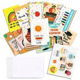 Hying 12 Pack Teacher Appreciation Cards with Stickers Envelopes, Teacher Thank You Employee Card Book Apples Pencils Paper Cards for Teachers Day Favors Appreciation Week Gifts