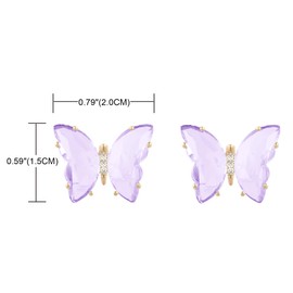 QUKE Butterfly Shape Crystal Stud Earrings Gold Pierced Stud Earrings for Women Girls, Zinc