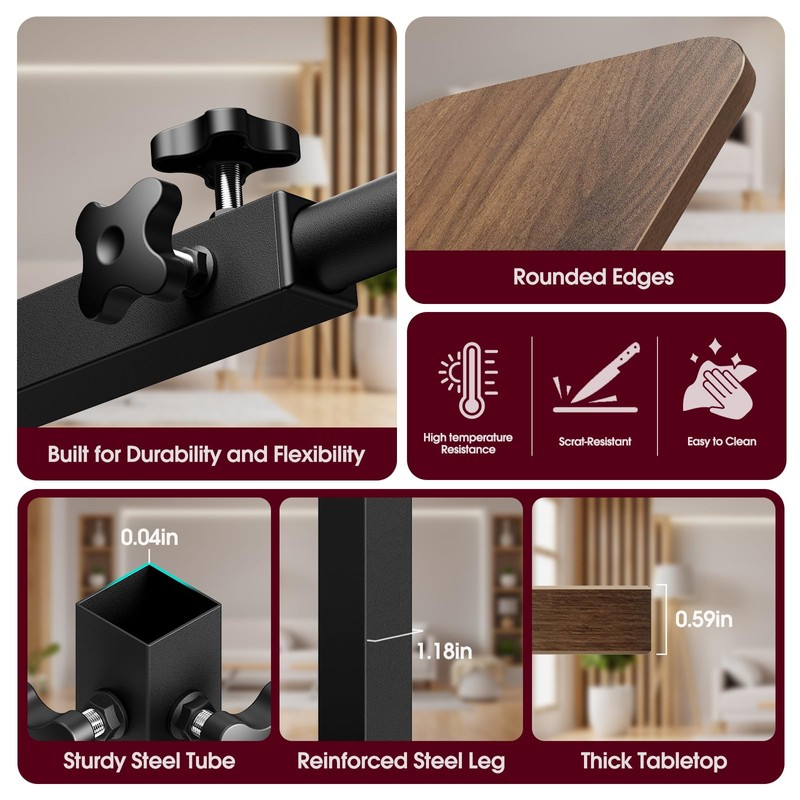 End Table C-Shaped Adjustable Pedestal Side Table Night Stand with