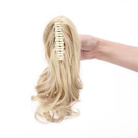 S-noilite clip in ponytail extension claw on hair extensions Synthetic Pony Tail hairpieces for women 12" & 110g Curly - Golden mix Bleach Blonde