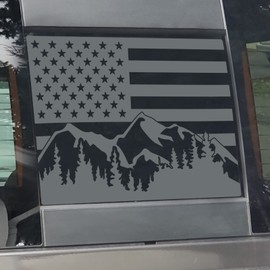 Zhizhong Rear Middle Window Decal Fit F150 2004-2014, American Flag Snow Mountain Back Sliding Window Sticker