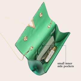 OUAYEMEL Glitter Evening Clutch Purse for Women Sparkly Shiny Handbag Ladies Wedding Prom Purse 4 Pieces Rhinestone Jewelry Set Green
