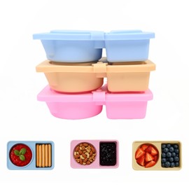 ZenQeek Reusable Silicone Snack Containers with Lids - 3 Pack Double Compartment Snackle Container, Small Snackle Box for Snack Salad Used for Take-Out Travel