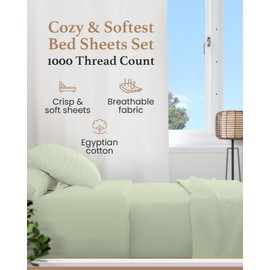 Good Sleep Bedding King Size Bed Sheets - 4 Pc Set, 100% Egyptian Cotton Sheets King, 1000 Thread Count Sheets King Size, Soft King Bed Sheets Set, 16" Deep Pocket King Size Sheets Set - Sage Green