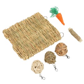 VINGVO Tapete de Hierba de Conejo y Juguete de Pelota, Dientes Resistentes a Mordeduras, Juego de Juguete para Masticar Hámster de Conejillo de Indias