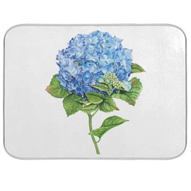 Tarity Blue Hydrangea Flowers Dish Drying Mat for Kitchen Counter Large 18x24in Absorbent Microfiber Drying Dishes Drainer Rack Mat Pad with Hanging Loop XL Heat Resistant Drying Pad for Sink Countert