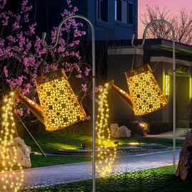 Forlivese 2PCS Solar Watering Can with Lights, Solar Lights Outdoor Decorations with Hanging Solar Garden Lights with Bracket Waterproof Watering Can Landscape Light for Patio Gardening Pathway 90LED