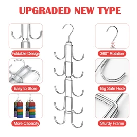 Purse Organizer for Closet, Collapsible Metal Purse Hanger Organizer, Rotation Handbag Rack and Holder for Better Display, Foldable Bag Hangers Space Saving for Belt, Scarve, Tie, 1Pack