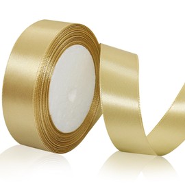Satin Gold Ribbon 1 Inch x 25 Yards, Fabric Gold Valentines Ribbon for Gift Wrapping, Flower Bouquet, Crafts, Hair Bows Making, Wreaths, Baby Shower, Wedding Party Decoration