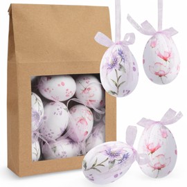 MIJOMA Easter Egg Set 9 Pieces - Decorative Easter Eggs with Bow & Hanger - Shatterproof & Lightweight - Spring & Easter Decoration for Home & Tree (Flower Magic (Pink-Lavender))