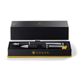 Cross Calais Ballpoint Pen and Fountain Pen Gift Set (Medium Line or Nib Size) Matte Black Ink