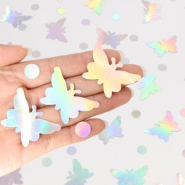 Confeti de mariposa, confeti iridiscente de mariposas y lunares para decoración de cumpleaños y baby shower, 300 piezas de confeti holográfico con purpurina