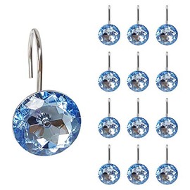 EleCharm 12 Pcs Bling Rhinestones Shower Curtain Hooks Bathroom Rolling Hooks (Blue)
