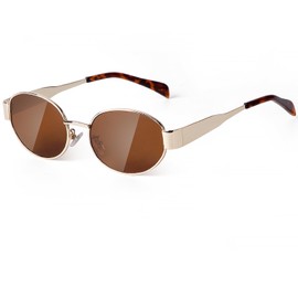 piscm Trendy Oval Sunglasses for Women Men,Fashion Retro 90s Metal Frame Sun Glasses Y2K Shades(Gold/Brown)