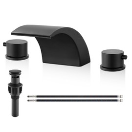 Airuida Roman Tub Faucet 3 Hole Waterfall Bathtub Faucet with 2 Handles,Widespread Tub Filler with Water Supply Lines and Pop-Up Drain,Matte Black