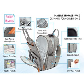 Precious Memories Toddler Diaper Backpack with Portable Changing Mat - Water-Resistant Baby Bag - Large Diaper Bag for Toddlers - Newborn essentials