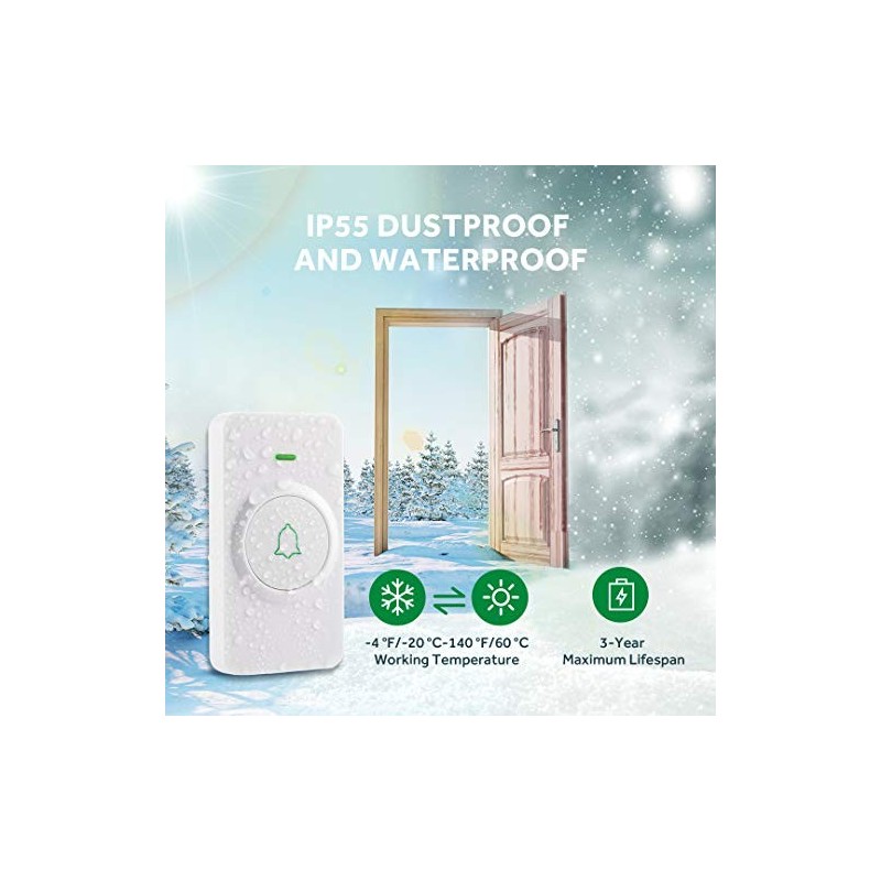 Avantek Wireless Doorbell, Mini Waterproof Door Bell Chime Operating A