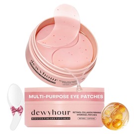 dewyhour Parches de hidrogel reafirmante de colágeno con retinol – Parches debajo de los ojos para ojos hinchados y ojeras, mascarilla hidratante con cafeína y ácido hialurónico, cuidado de la piel
