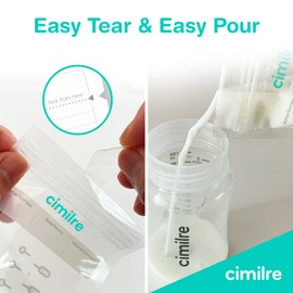 Breast Milk Storage Bags by Cimilre, Leak-Proof Breastmilk Storage Bags, Freeze Flat or Standing, 7 oz. Bags (100 Pack)