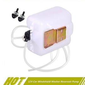 2Pin Car Windshield Washer Reservoir Bottle Tank with 12V Pump Hose Jet