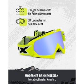 TWO-X Cross Goggles - Motocross Goggles with Mirrored Blue Lens - Motorcycle Goggles - Enduro & Downhill - Race Model - Factory White/Black